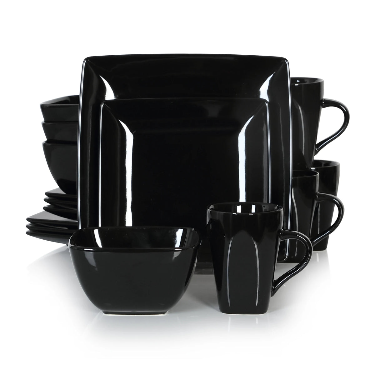 Vancasso SOHO Black Square Porcelain Dinnerware Set – 16, 32 or 48 Piece