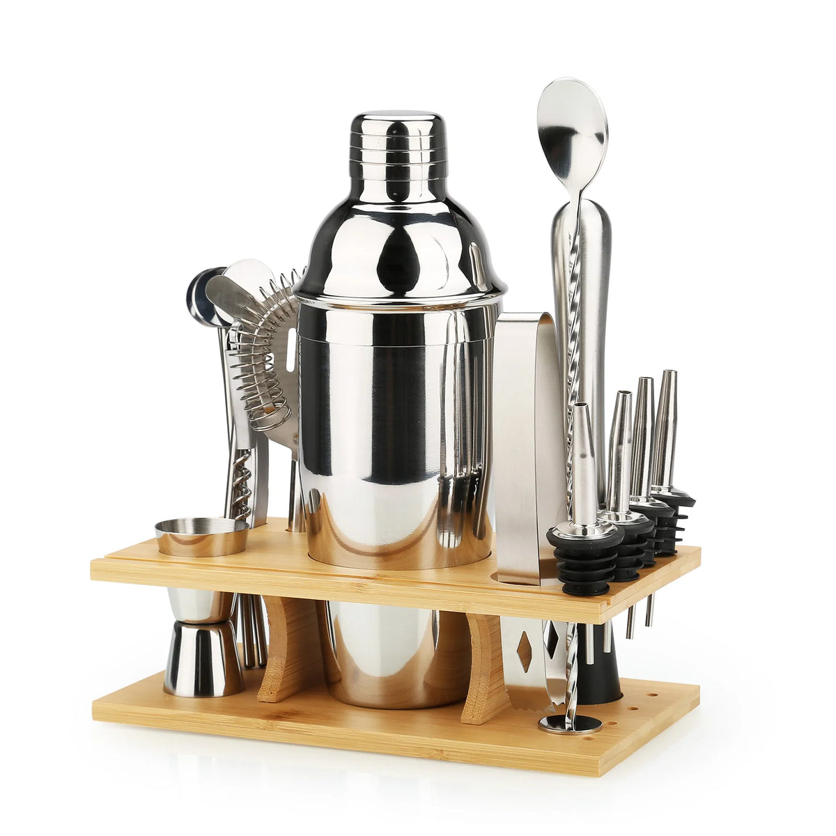 16-Piece Stainless Steel Cocktail Shaker Set with Bamboo Stand