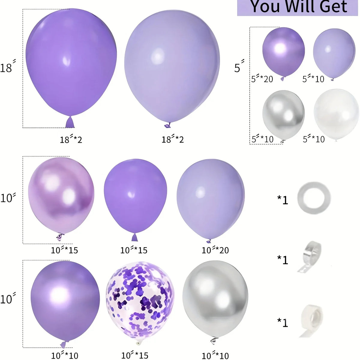 142-Piece Purple Balloon Garland Arch Kit – Lavender, Dark Purple, White & Metallic Party Balloons