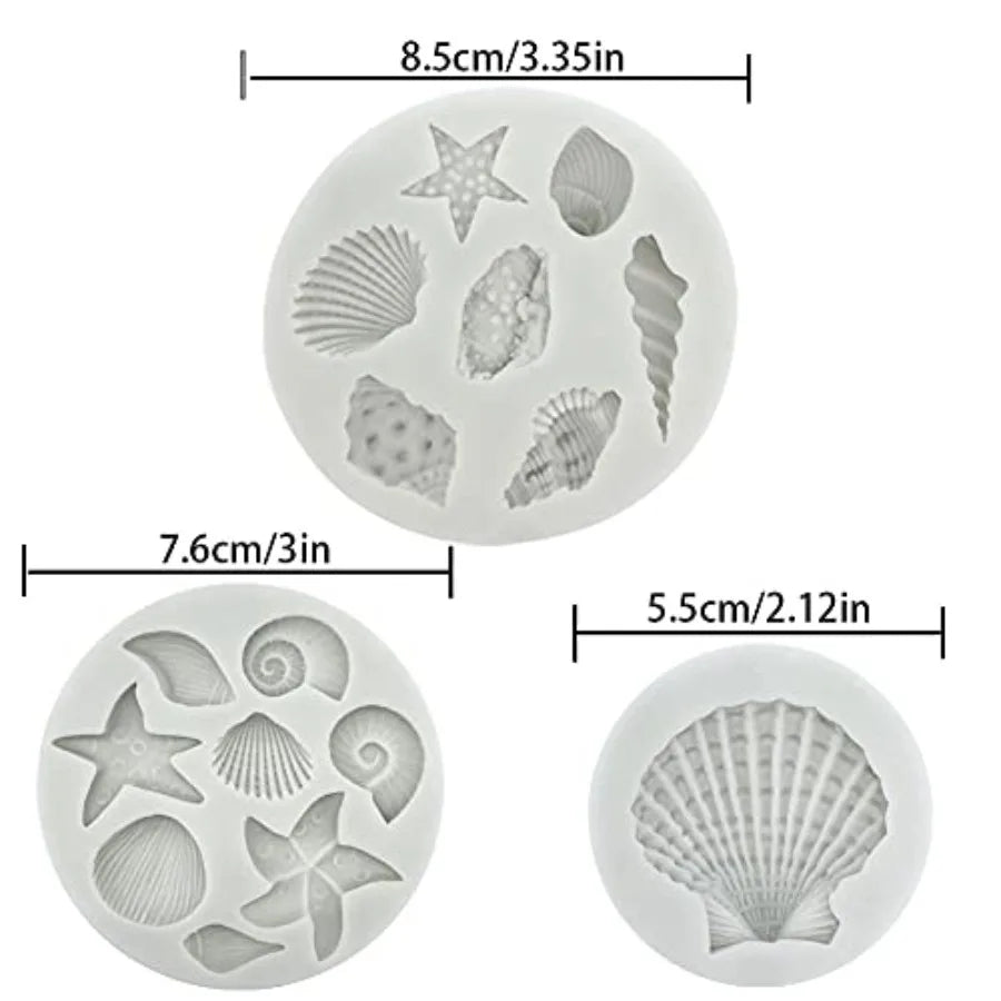 3-Piece Marine Life Silicone Mold Set – Seashell, Starfish & Coral Designs