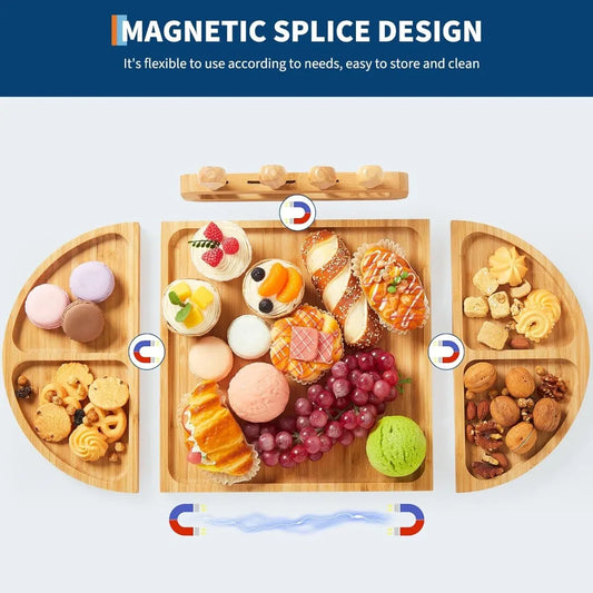 4-Piece Magnetic Wood Charcuterie Board Set – 23" Modular Cheese & Serving Board with Knife Set