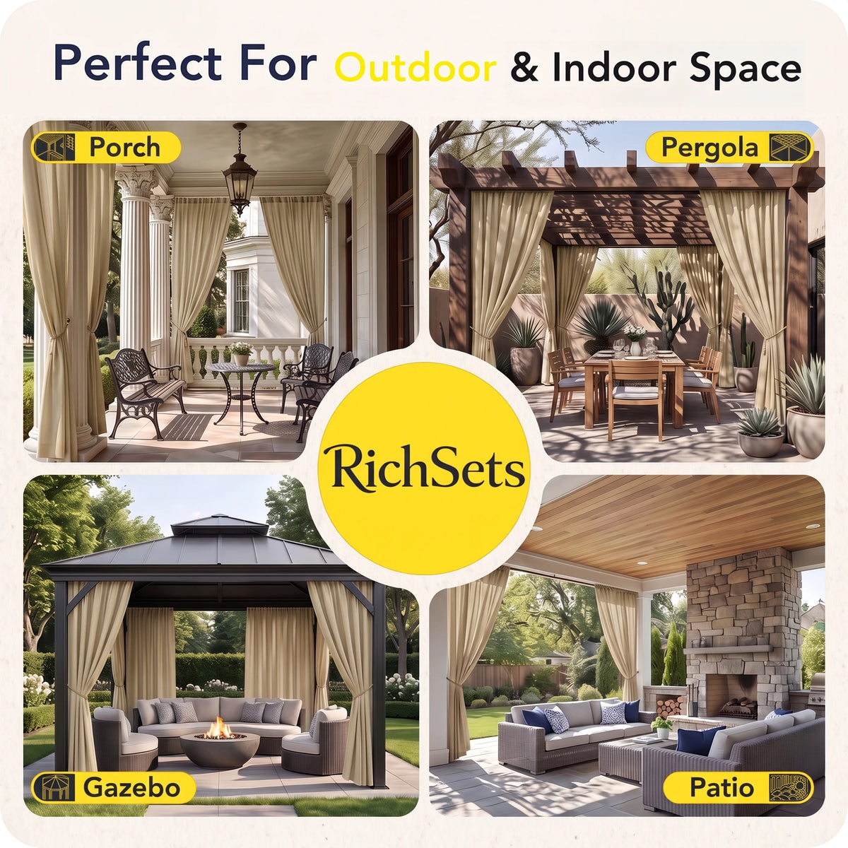 4-Pack Outdoor Patio Curtains – 54" × 84"