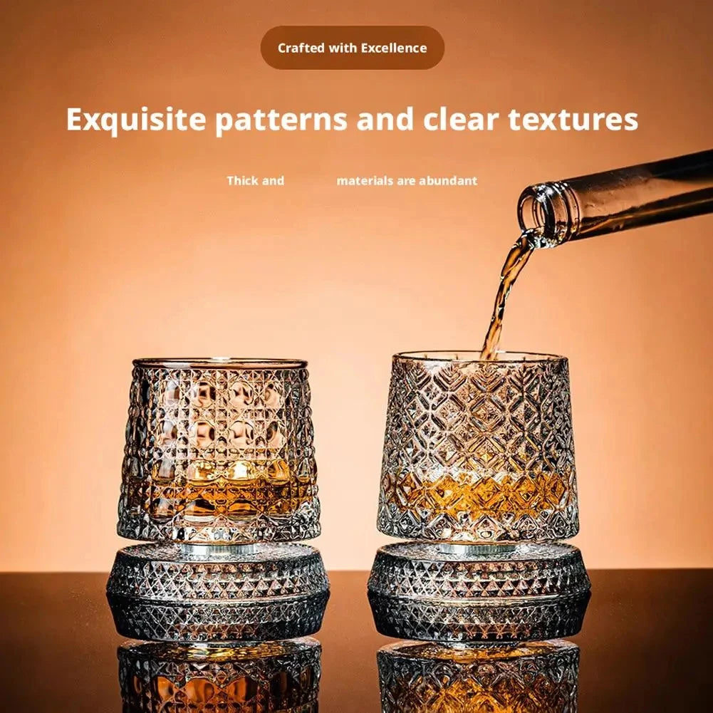 2-Piece 360° Rotating Whiskey Glass Set with Glass Bases