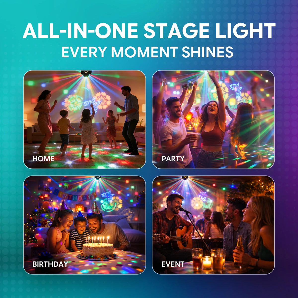 4-Pack Mini Moving Head DJ Party Lights – 30W Magic Ball Beam & Pattern Effects with Remote
