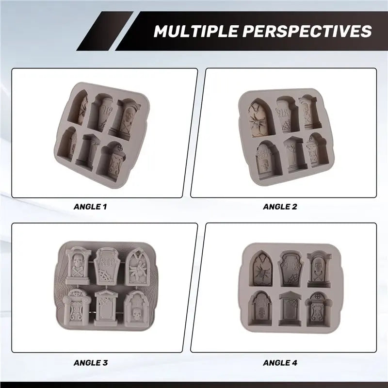 Halloween RIP Gravestone Silicone Mold – 6-Cavity Spooky Cocktail Tray - Ice, Candy, Soap