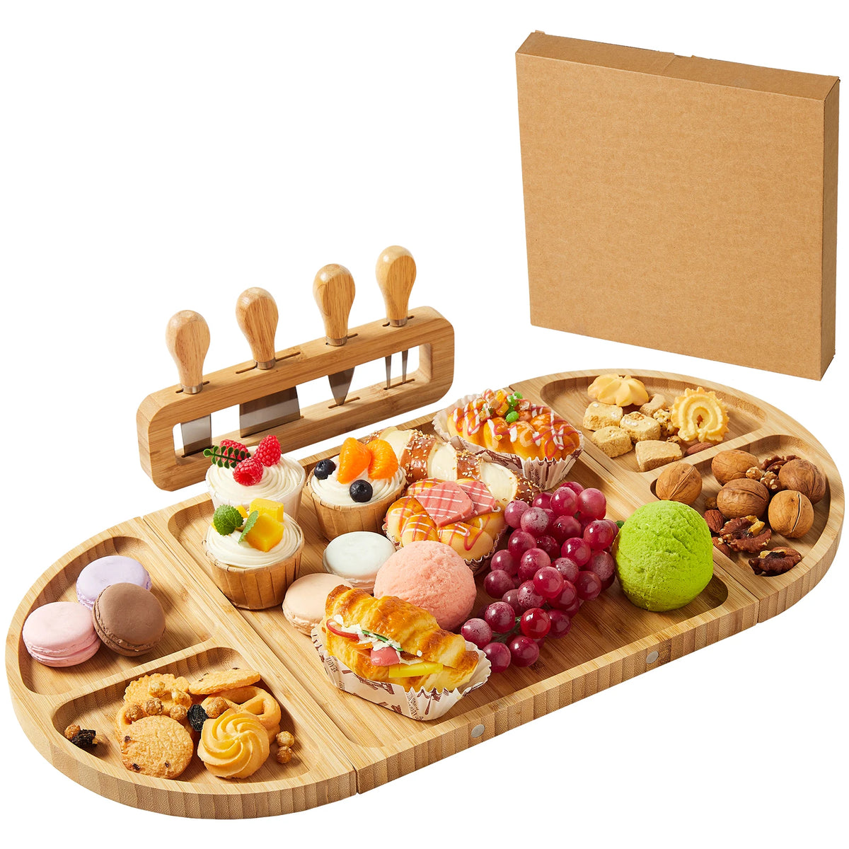 4-Piece Magnetic Wood Charcuterie Board Set – 23" Modular Cheese & Serving Board with Knife Set