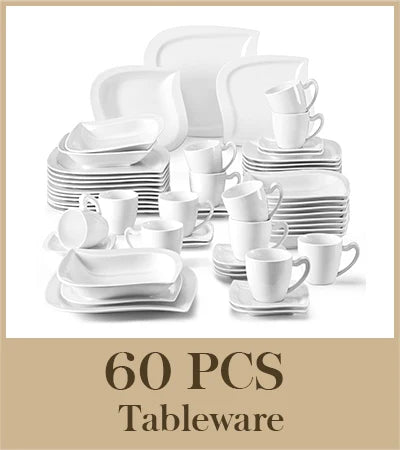 MALACASA ELVIRA Ivory White or Grey Marble Porcelain Dinnerware Set – 30 or 60 Piece, Service for 6 or 12