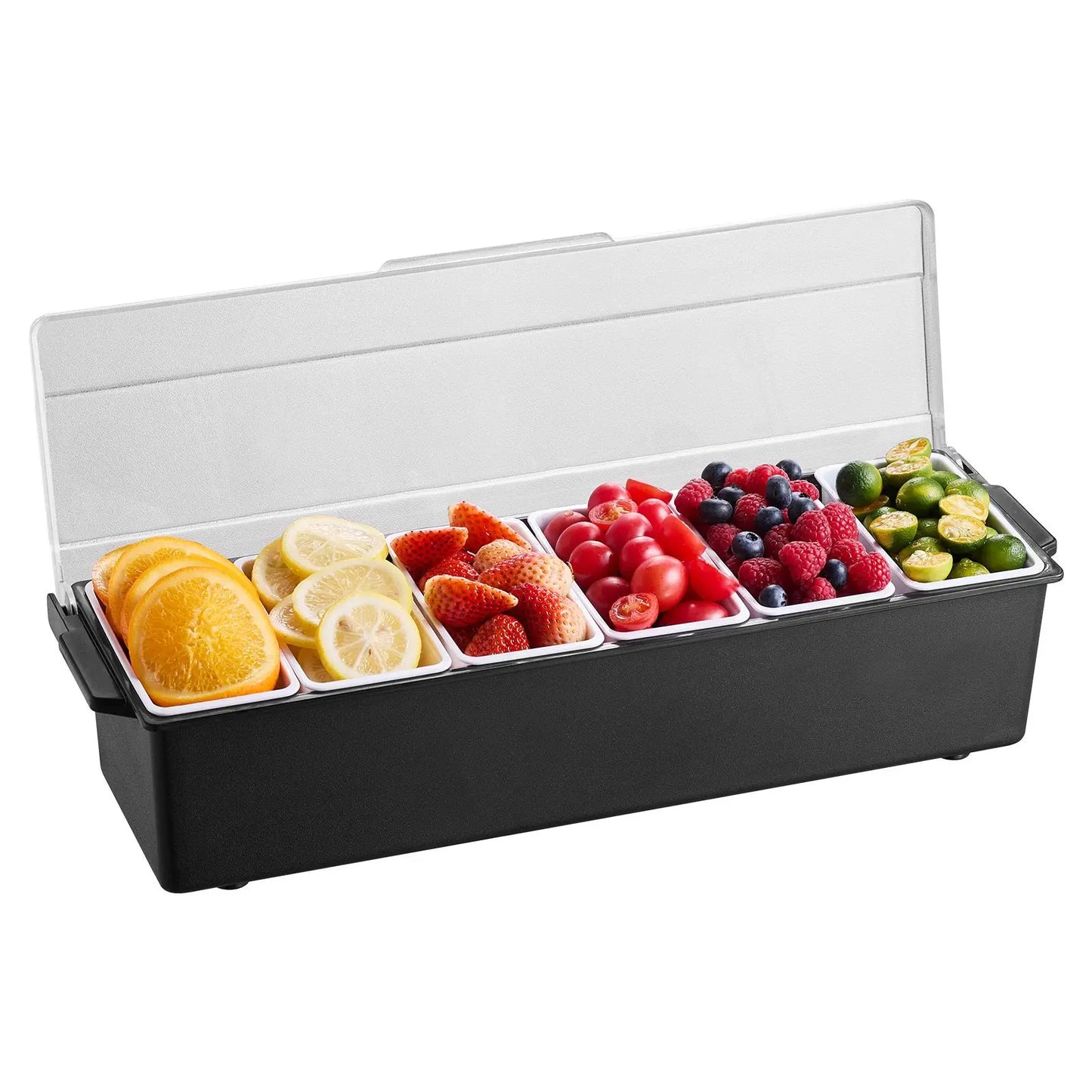 6-Compartment Chilled Condiment & Garnish Server with Lid – Ice-Cooled Bar, Taco & Salad Caddy