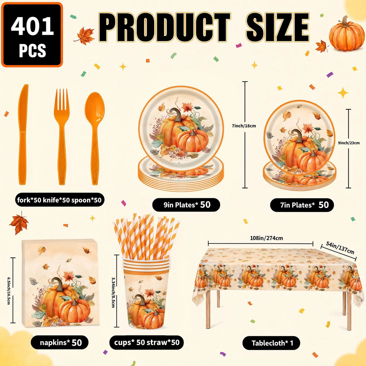 401 Pcs Fall Theme or 402 Pcs Thanksgiving Theme Disposable Tableware Set - Serves 50