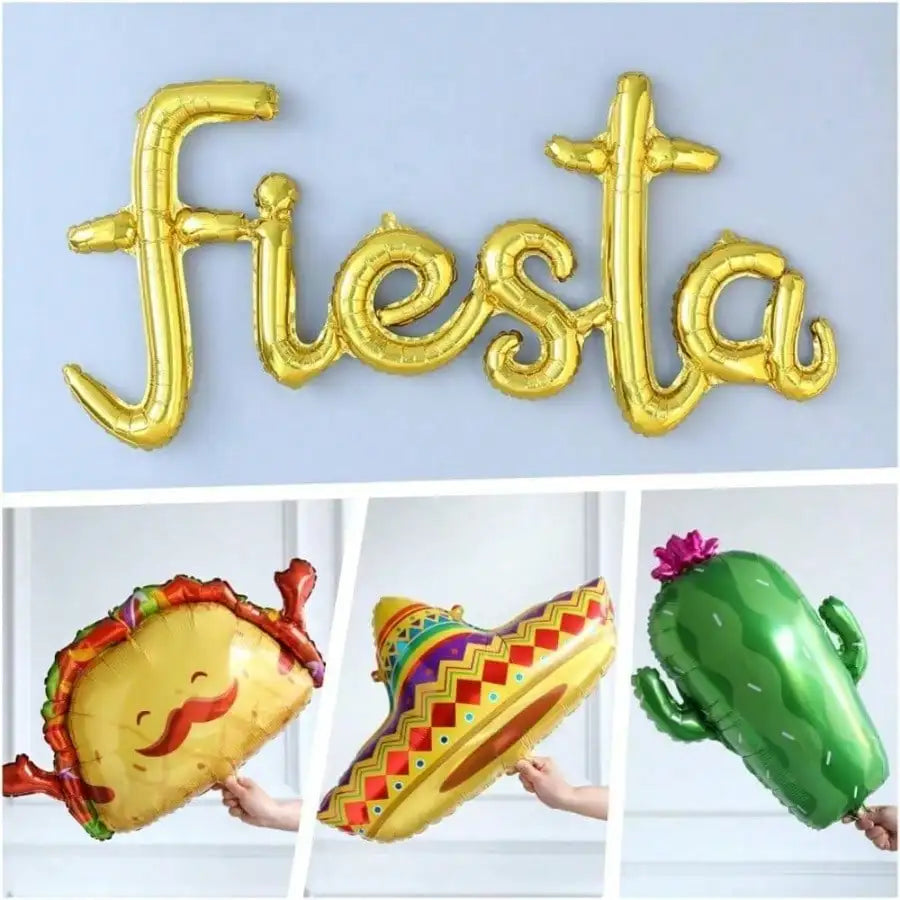 Fiesta Balloon Garland Arch Kit – Colorful Balloons with Taco, Sombrero, Cactus & Fiesta Foil Balloons