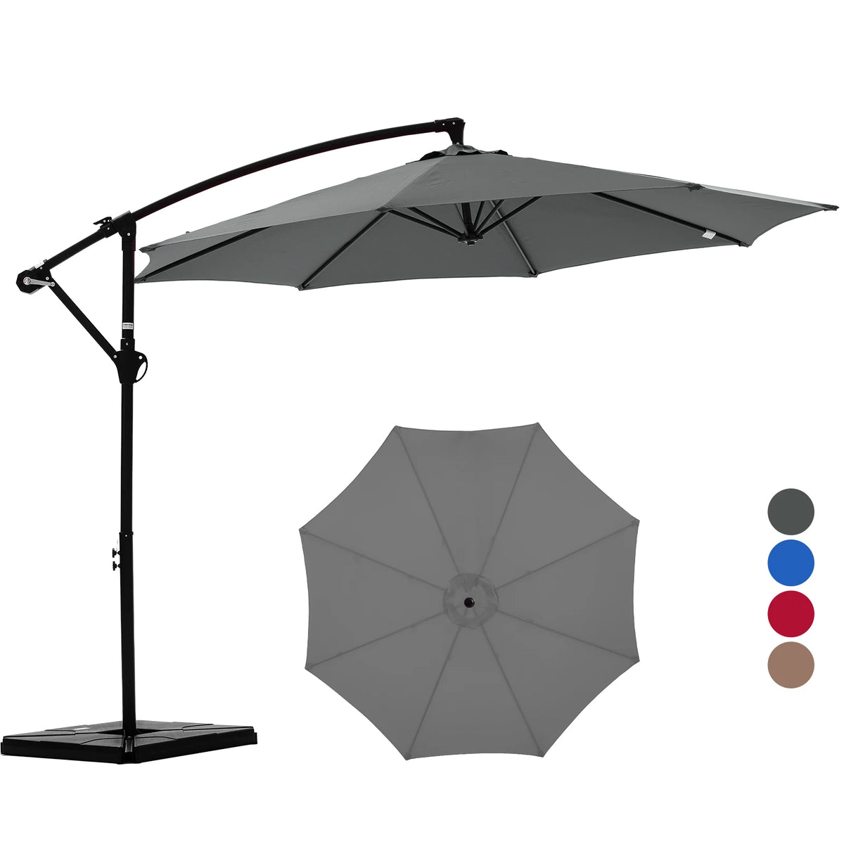 9.8FT Cantilever Patio Umbrella with Base – Adjustable Tilt & UPF50+ Sun Protection