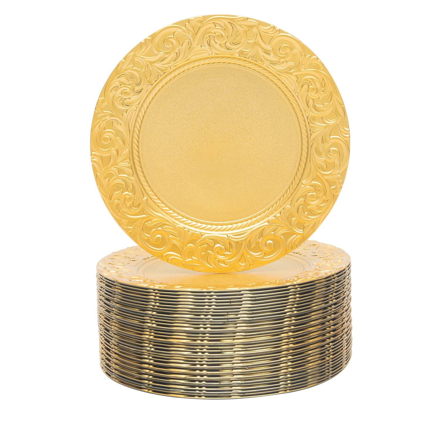 Gold Embossed Round Charger Plates – 13", 100 Piece Set