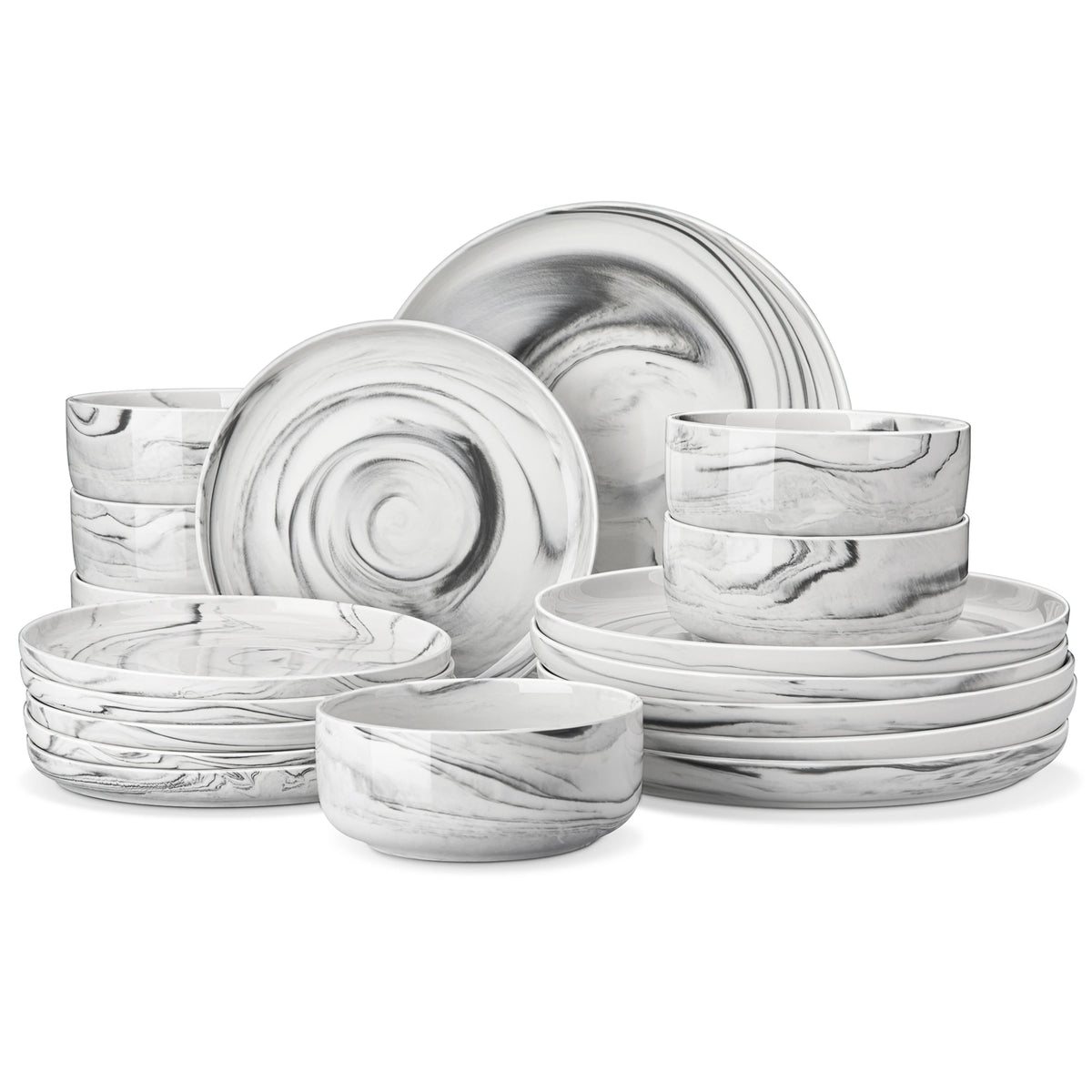 MALACASA Marbled & Classic Porcelain Dinnerware Set – 18 or 36 Piece, Service for 6 or 12
