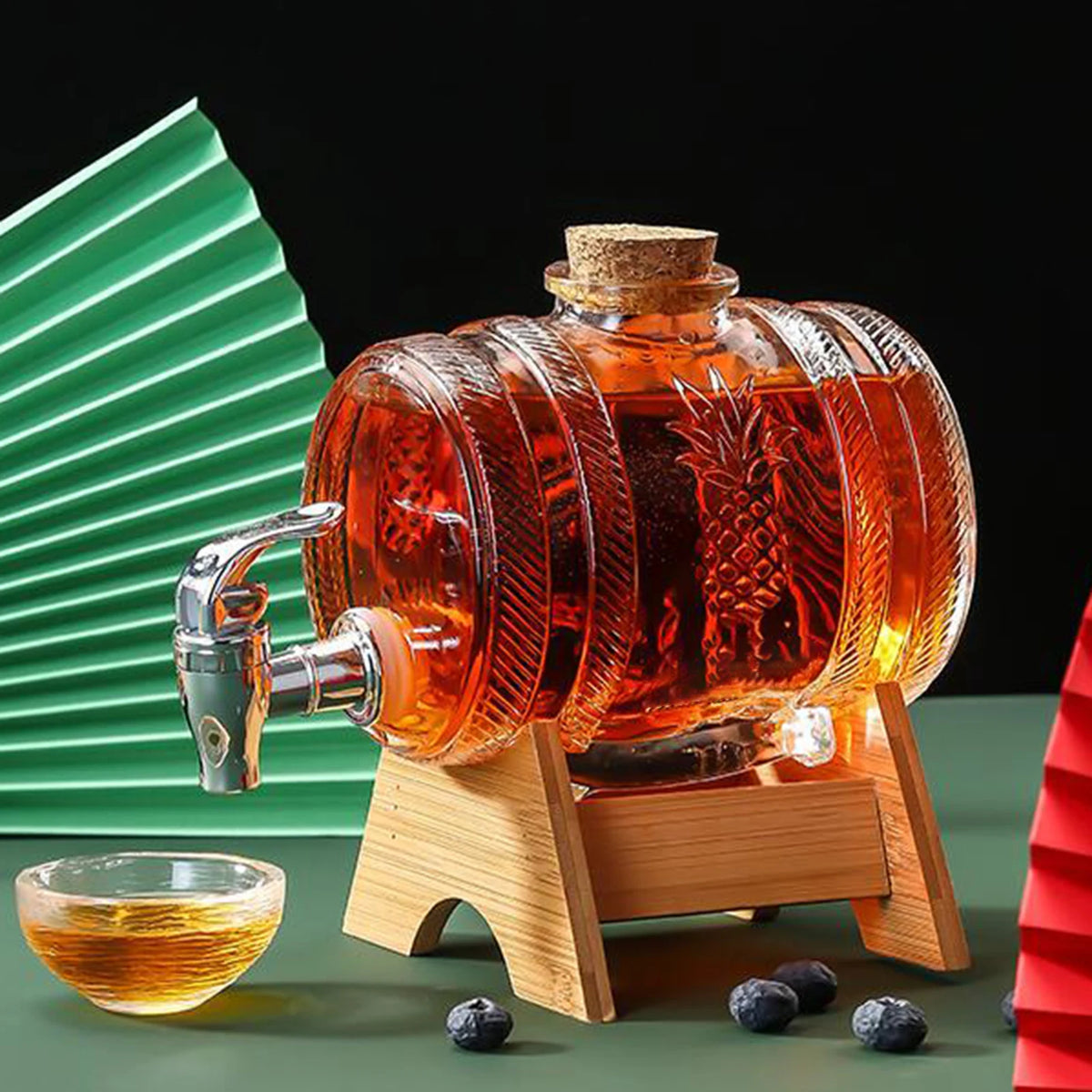 1L Glass Barrel Beverage & Spirits Dispenser with Tap – Tabletop Drink Server