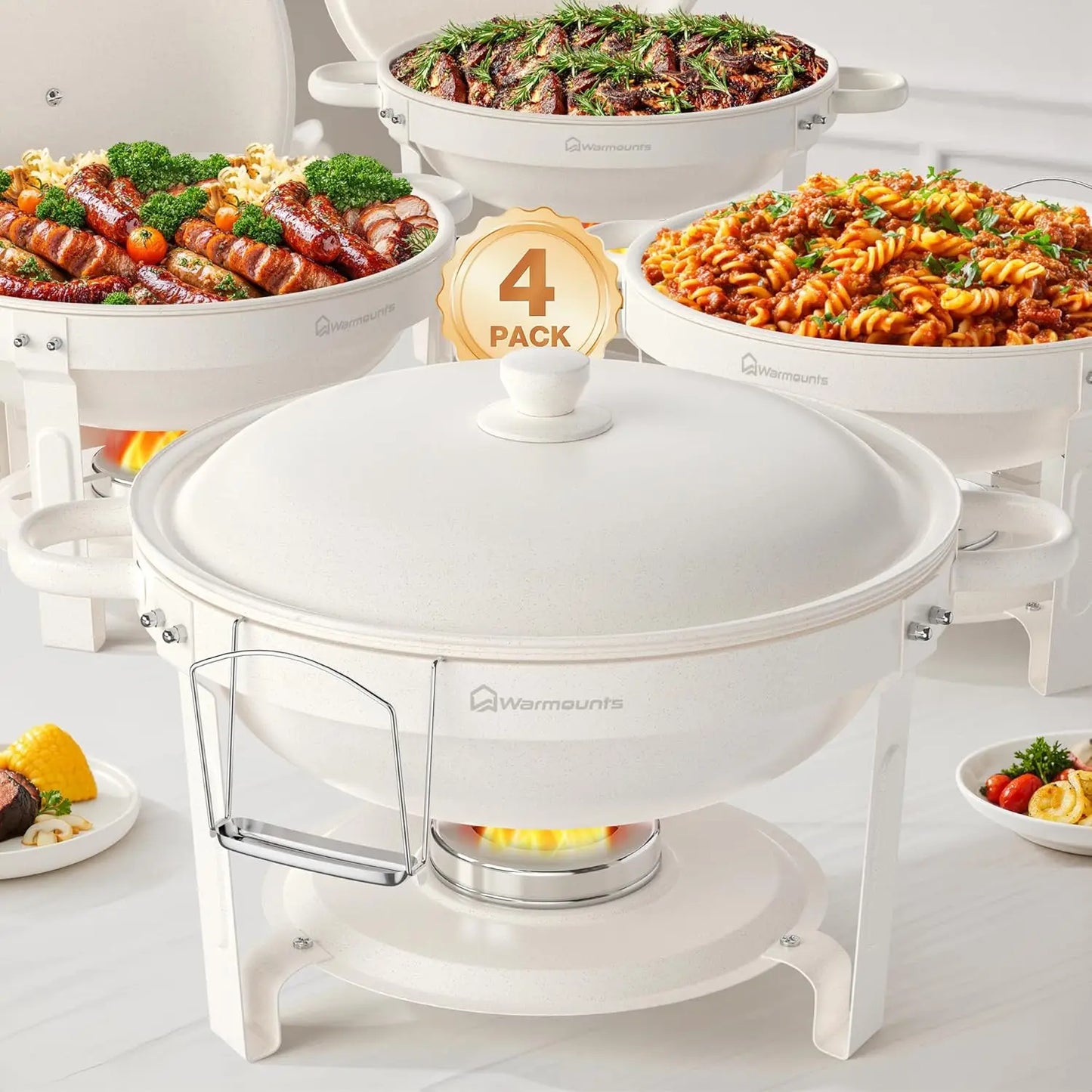 5QT Round Stainless Steel Chafing Dishes – 2 or 4 Pack Buffet Warmer Set