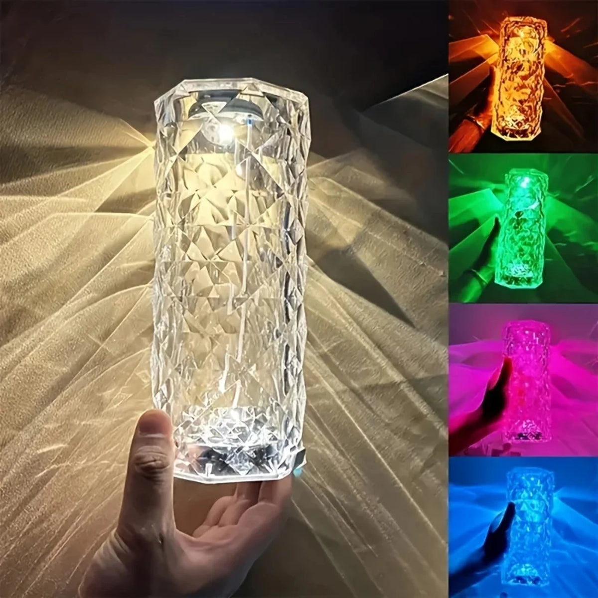 16-Color RGB Crystal Table Lamp – Rechargeable LED Ambient Party Light