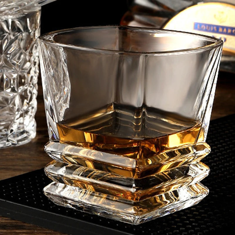 280ml Square Pagoda Whiskey Glass – Vintage Geometric Cocktail Glass