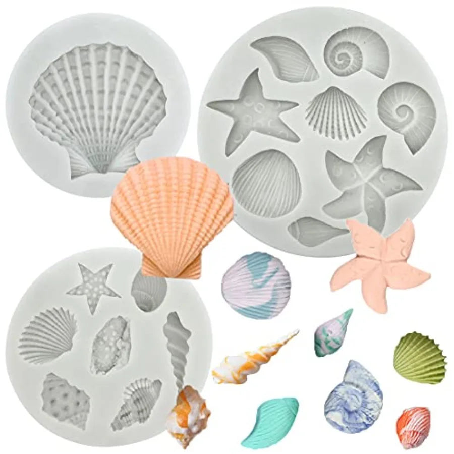 3-Piece Marine Life Silicone Mold Set – Seashell, Starfish & Coral Designs