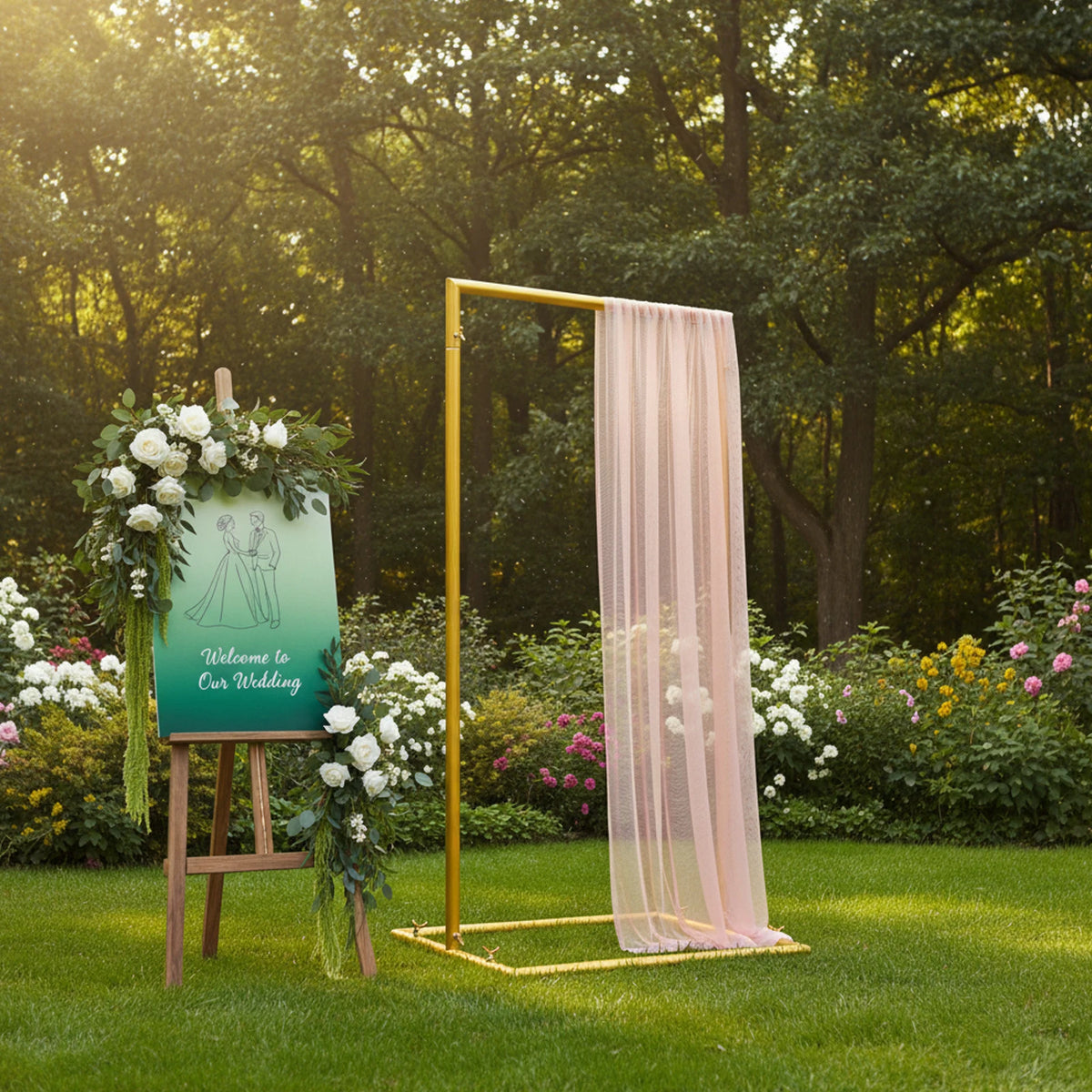 1 Meter Gold Metal Pedestal Arch Stand – Floral, Balloon & Event Display Frame