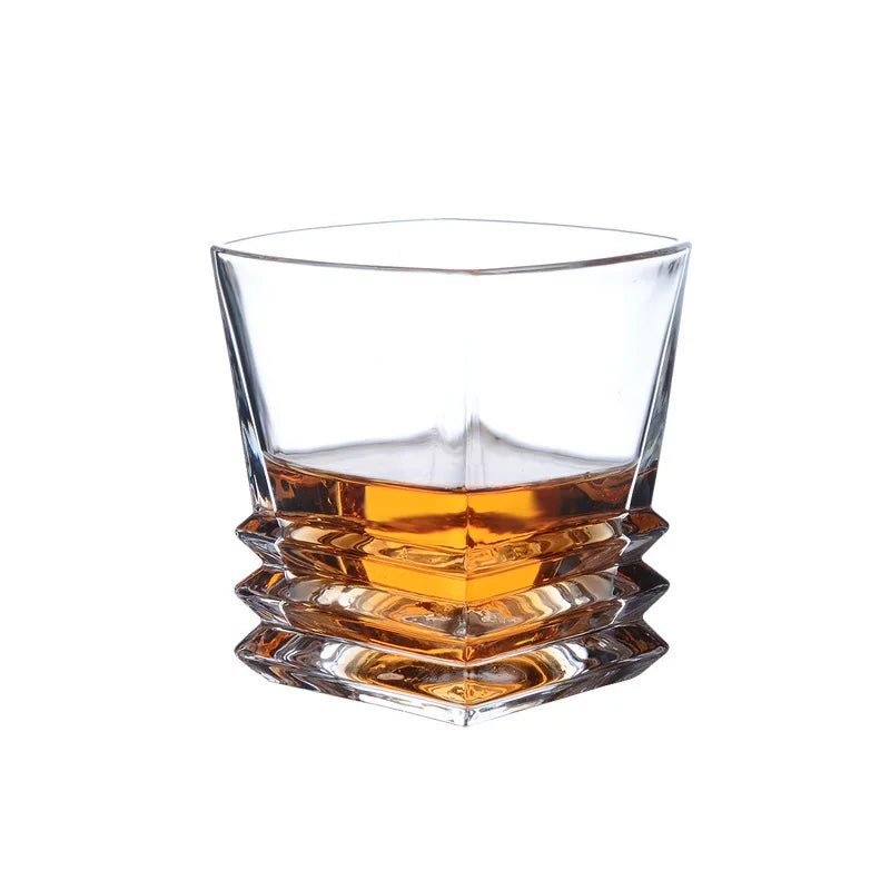 280ml Square Pagoda Whiskey Glass – Vintage Geometric Cocktail Glass