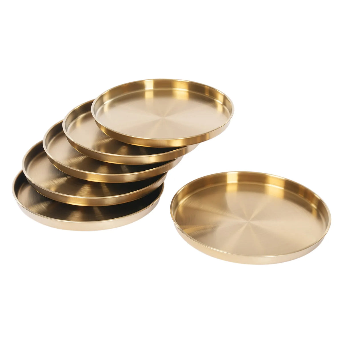 Gold Round Stainless Steel Serving & Display Trays – 12", 6 Piece Set