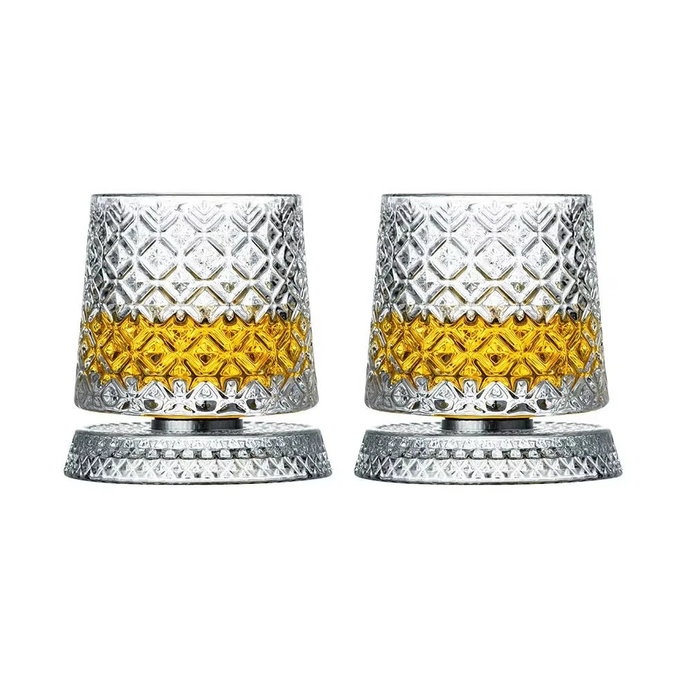 2-Piece 360° Rotating Whiskey Glass Set with Glass Bases