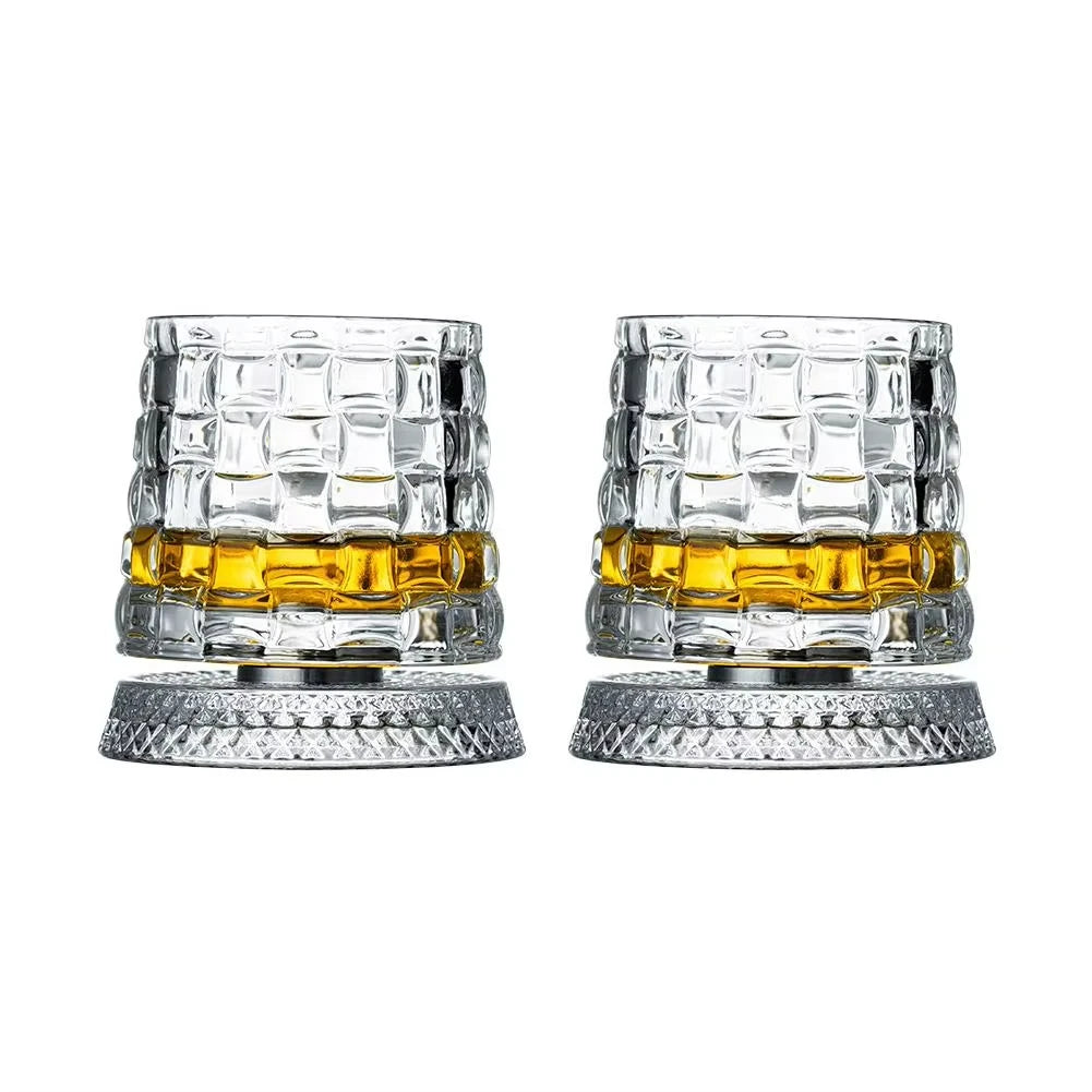 2-Piece 360° Rotating Whiskey Glass Set with Glass Bases