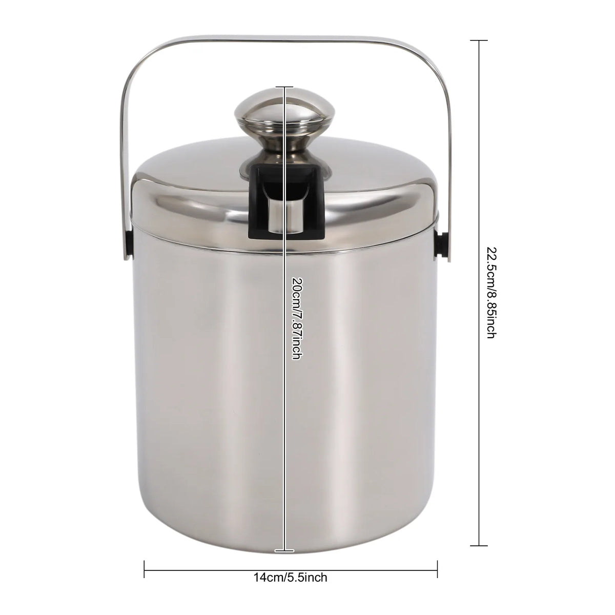 Double-Wall Stainless Steel Ice Bucket with Tongs & Strainer – 1.3L