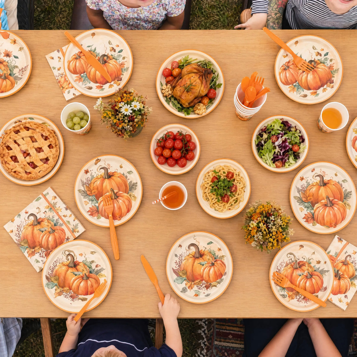 401 Pcs Fall Theme or 402 Pcs Thanksgiving Theme Disposable Tableware Set - Serves 50