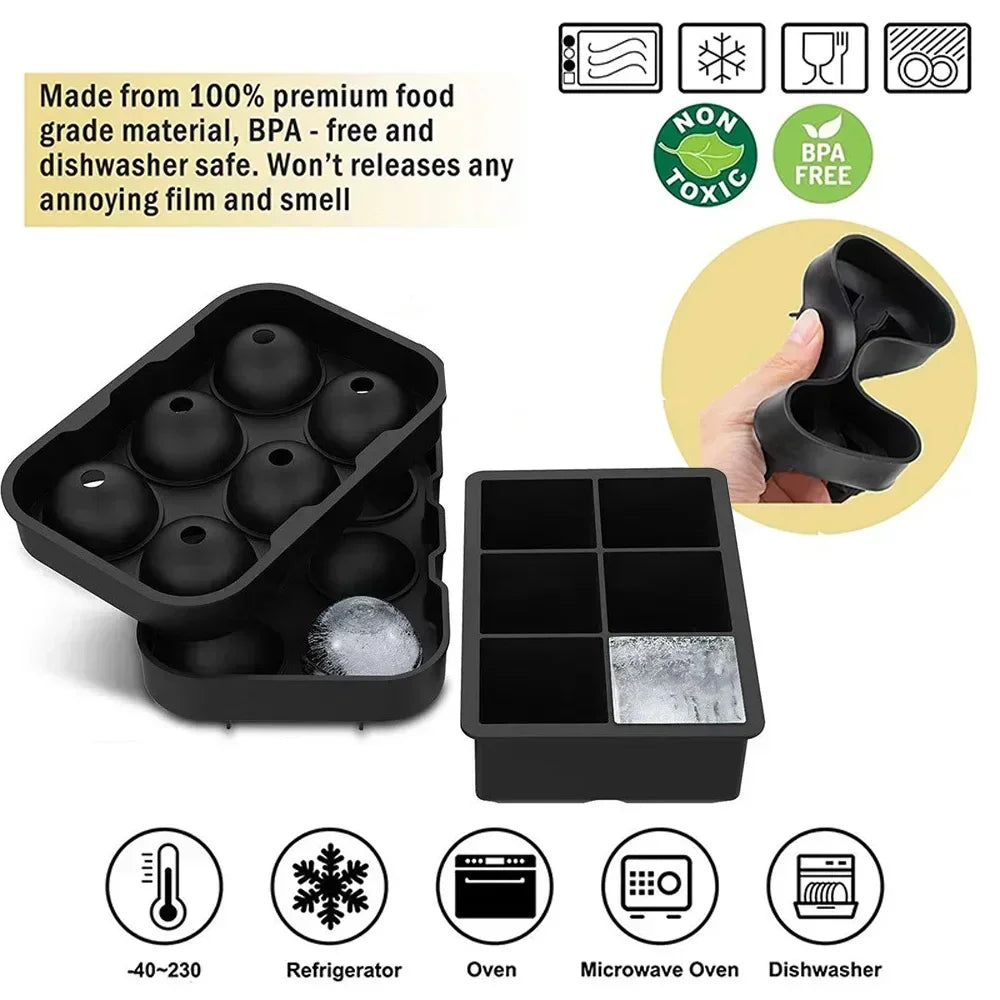 Large Silicone Ice Cube Molds – Sphere & Square Whiskey Ice Trays