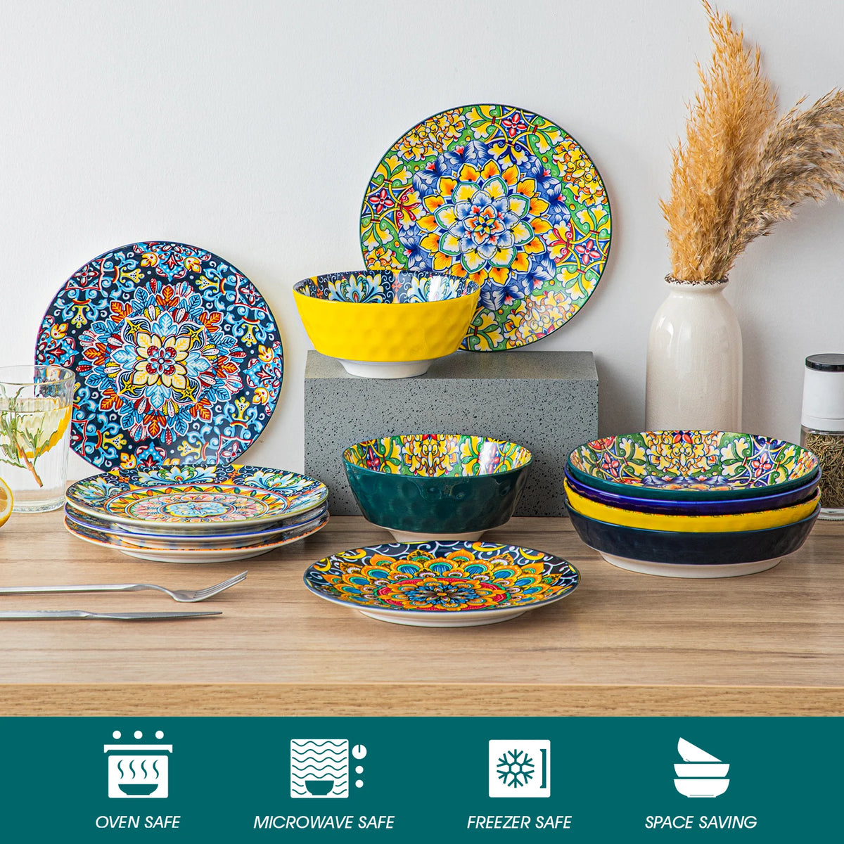 Vancasso Artisan Patterned Porcelain Dinner Plates – 6 or 12 Piece Set