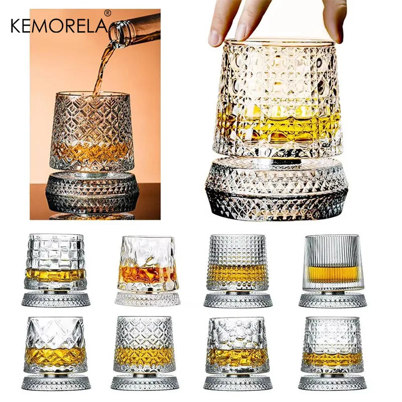 2-Piece 360° Rotating Whiskey Glass Set with Glass Bases