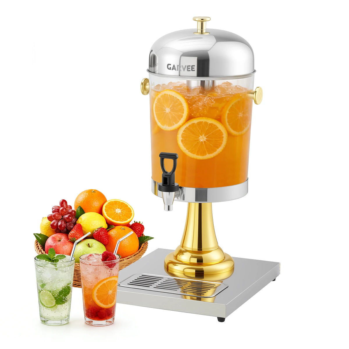 Commercial Stainless Steel Beverage Dispenser with Ice Core & Stand – 2.2 or 4.4 Gallon