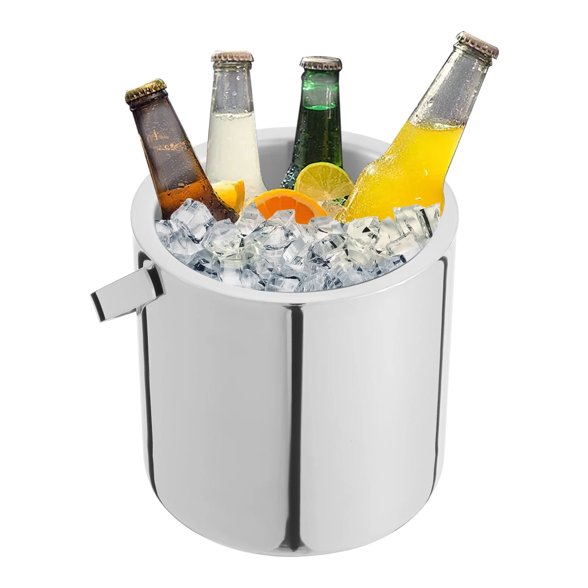 1.3L Double-Wall Stainless Steel Ice Bucket Set with Tongs, Strainer & Lid