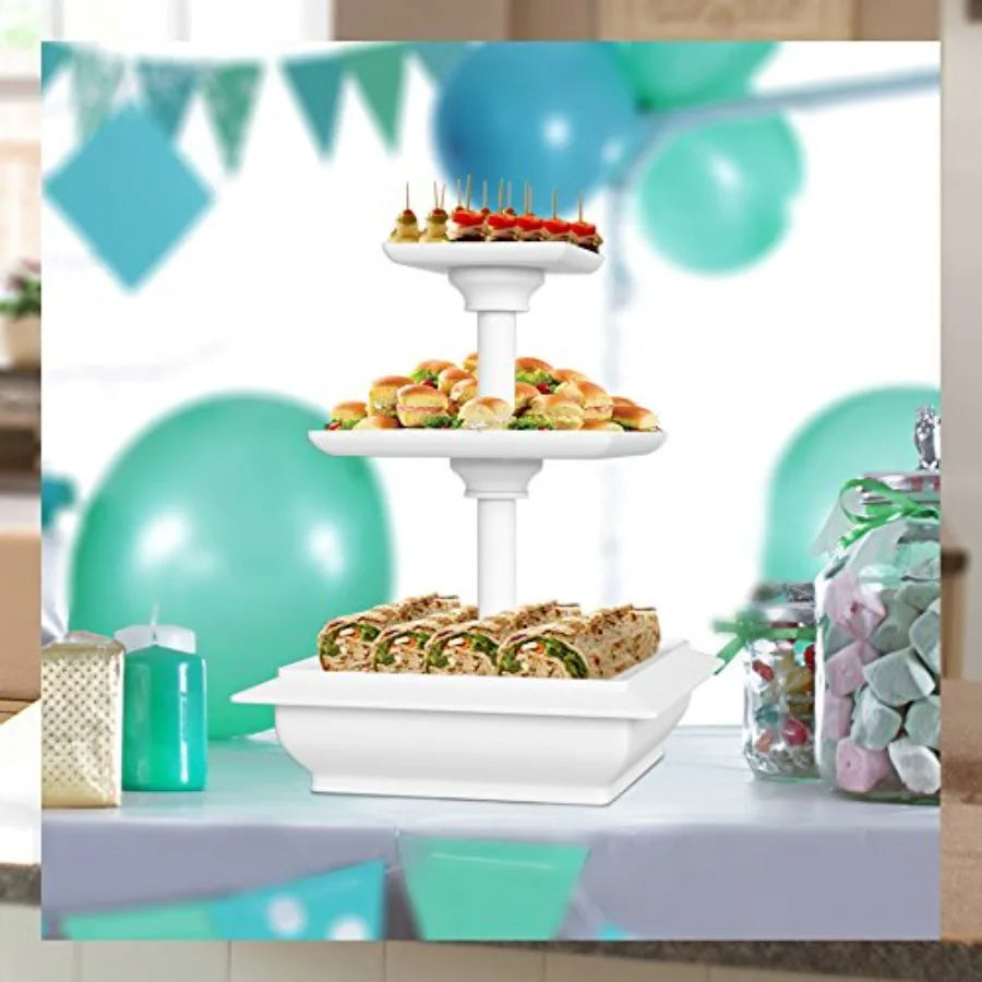 3-Tier White Square Cupcake & Dessert Display Stand – 12.5" Tiered Serving Stand