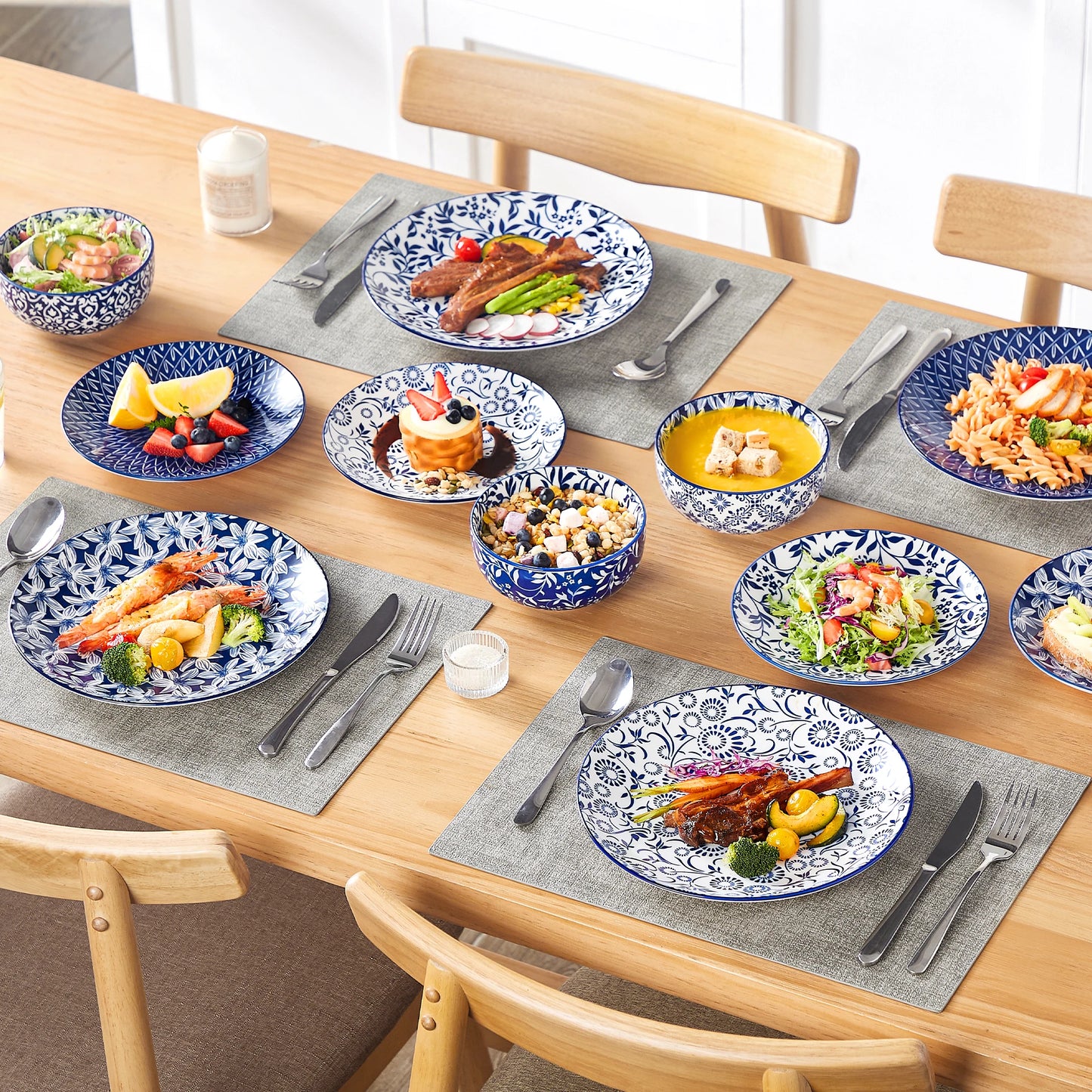 Vancasso Blue & White Porcelain Dinnerware Set – 12, 24 or 36 Piece