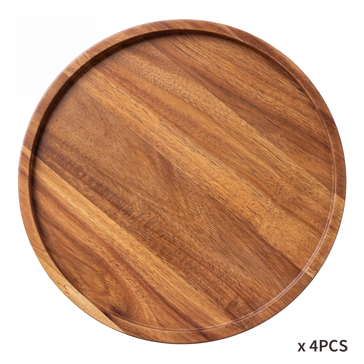 4-Piece Acacia Wood Round Serving Tray Set – 11.8" Platters