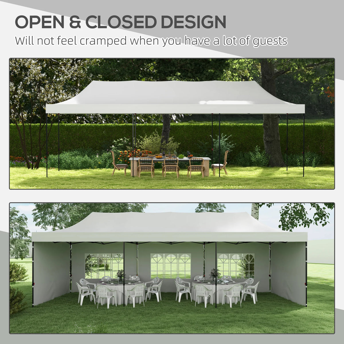 9.5 × 28FT Extra-Large Pop-Up Canopy Tent with Sidewalls, Windows & Adjustable Height