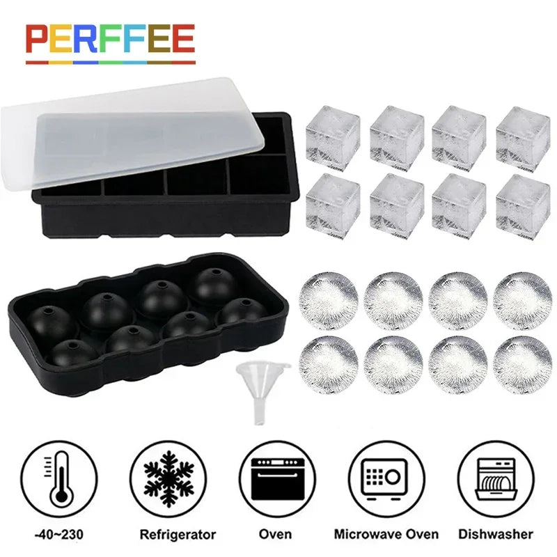 Large Silicone Ice Cube Molds – Sphere & Square Whiskey Ice Trays