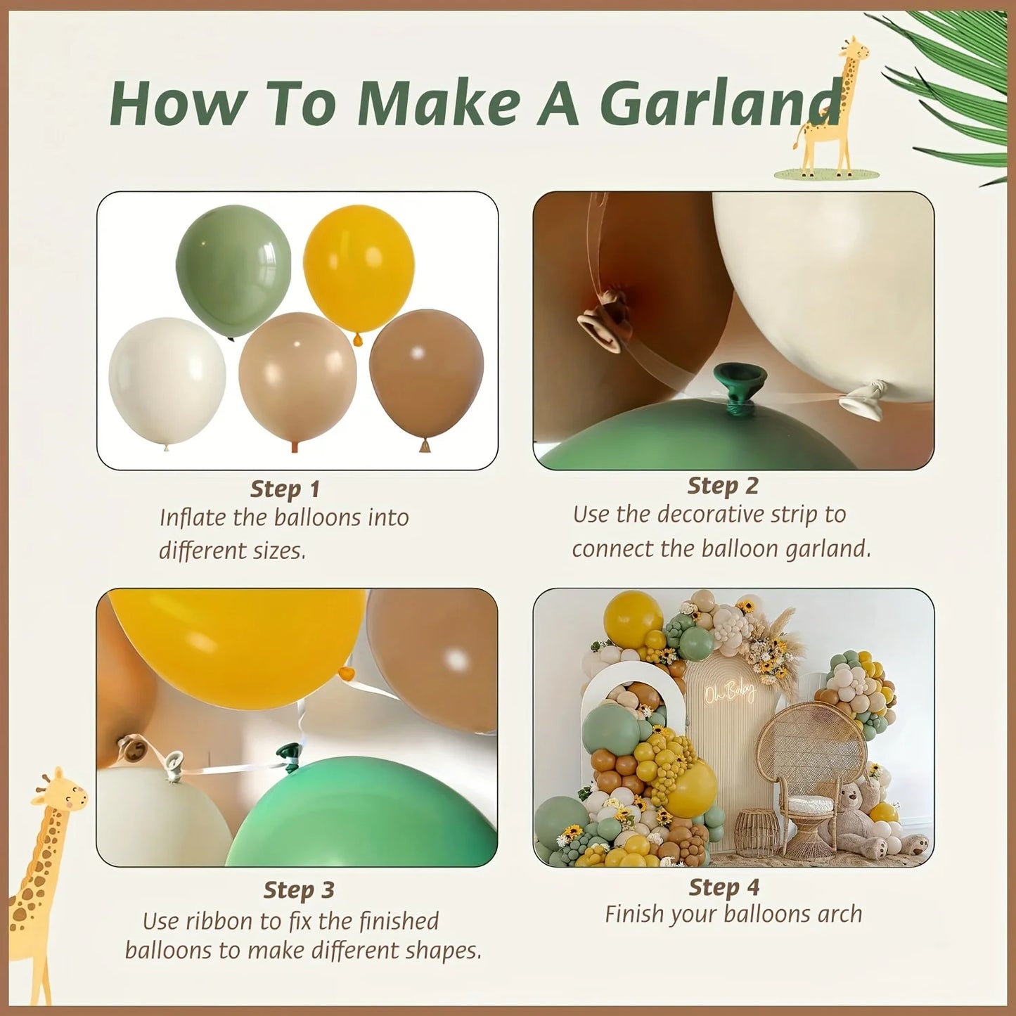 146-Piece Sage Green & Mustard Balloon Garland Arch Kit – Nude, Tan, Brown & White Party Balloons