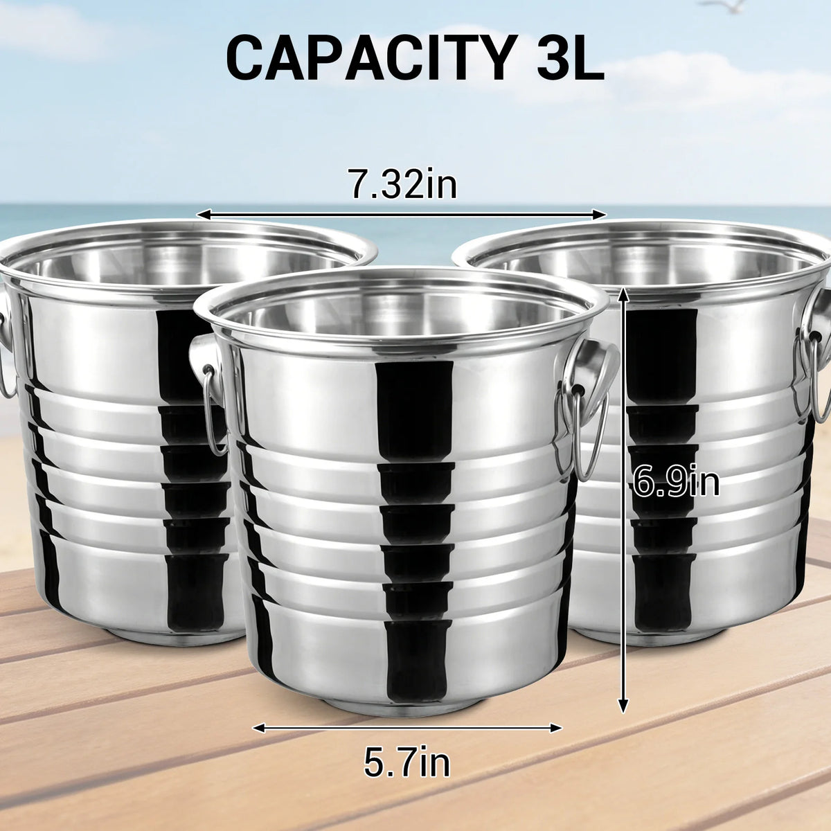 6-Pack 3L Stainless Steel Beverage Tubs with Handles – Ice Buckets for Beer, Wine & Champagne