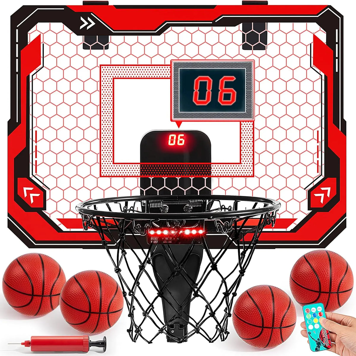 Light-Up Mini Indoor Basketball Hoop Set with Scoreboard & 4 Balls