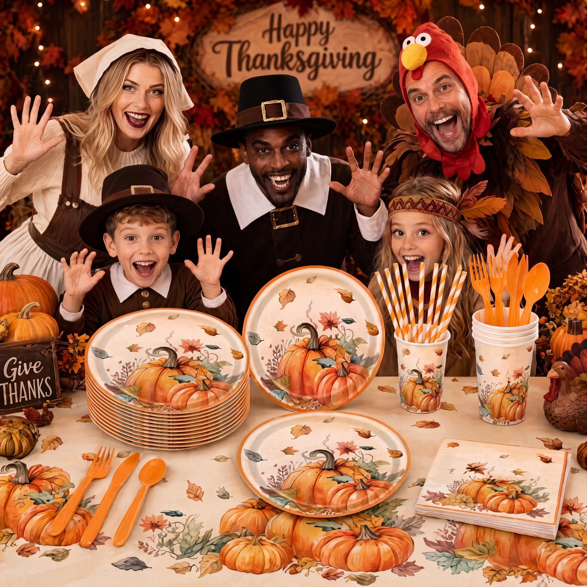 401 Pcs Fall Theme or 402 Pcs Thanksgiving Theme Disposable Tableware Set - Serves 50