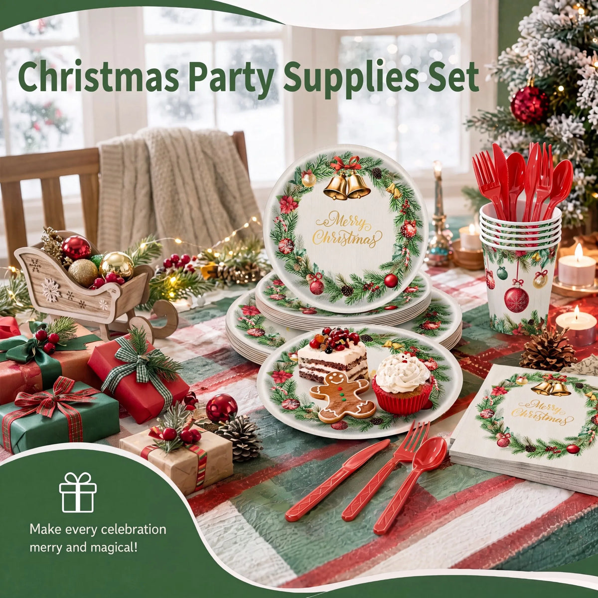 350-Piece Christmas Disposable Dinnerware Set – Serves 50