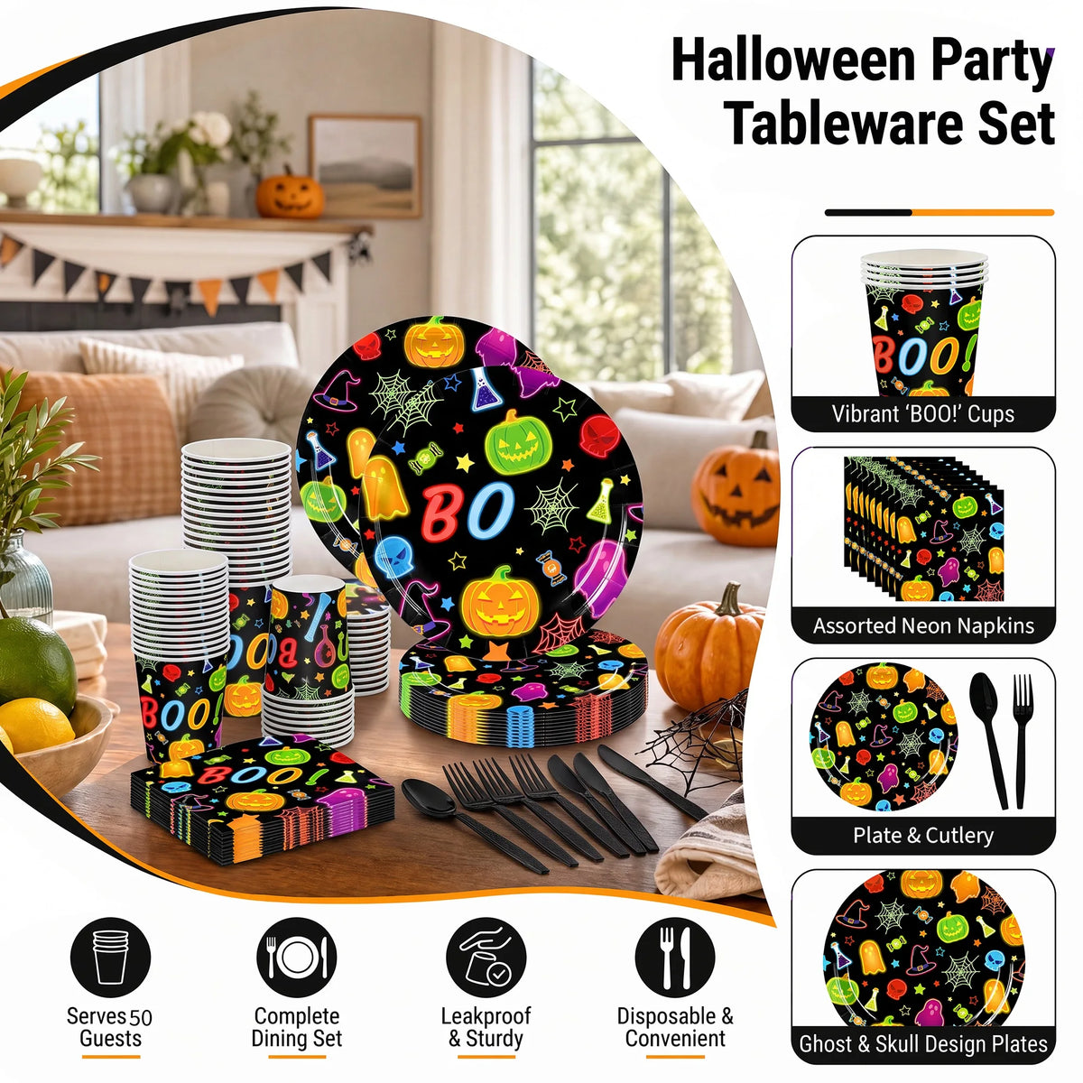 351-Piece Halloween Disposable Tableware Set – Serves 50