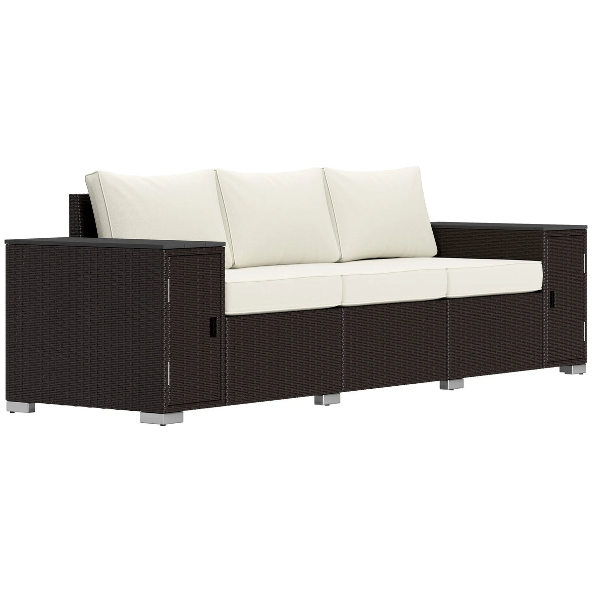 3-Seater Outdoor Wicker Sofa with Hidden Storage & Thick Cushions – Cream White
