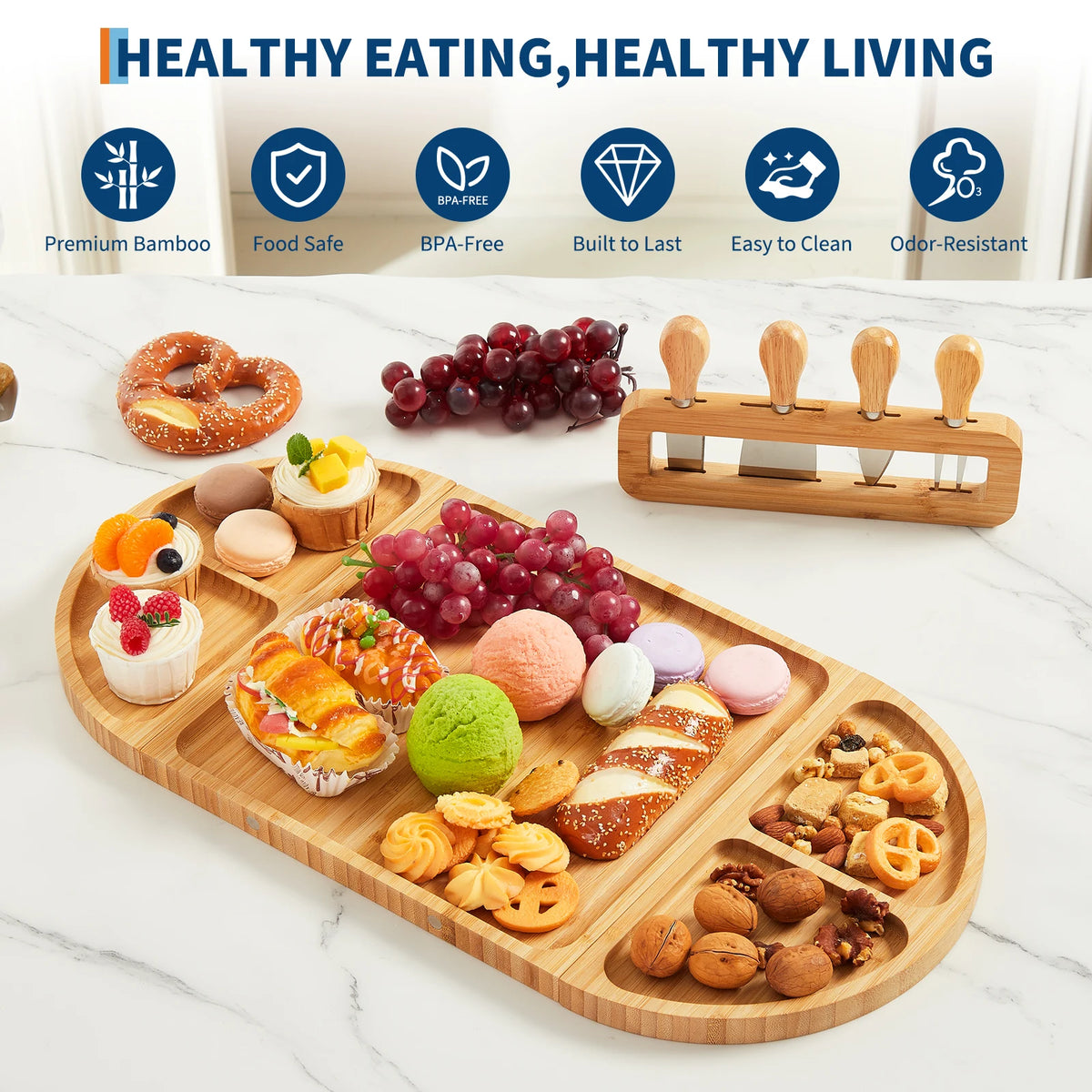 4-Piece Magnetic Wood Charcuterie Board Set – 23" Modular Cheese & Serving Board with Knife Set