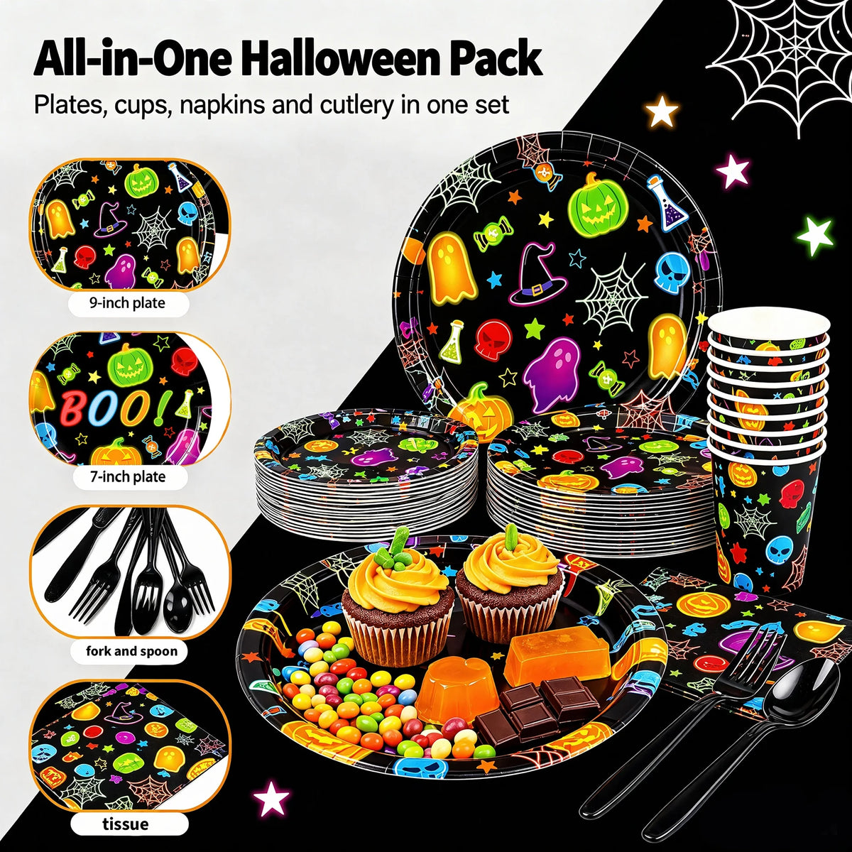 351-Piece Halloween Disposable Tableware Set – Serves 50