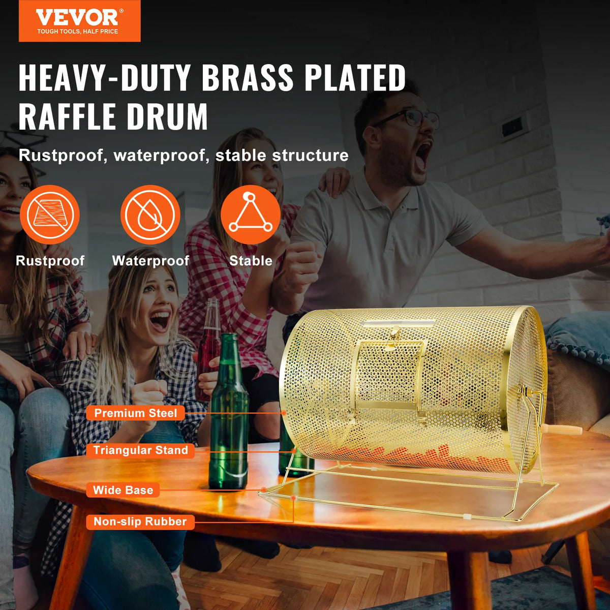 Large Raffle Drum – Brass-Plated Spinning Ticket Cage for Raffles, Fundraisers & Party Games