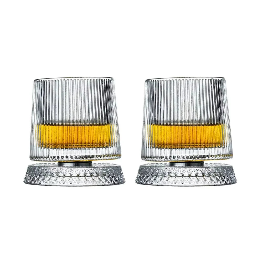 2-Piece 360° Rotating Whiskey Glass Set with Glass Bases